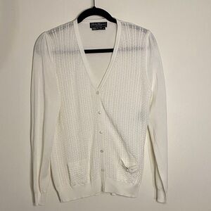 Salvatore Ferragamo White Cardigan Cable Knit VNeck Button Down Sweater XL